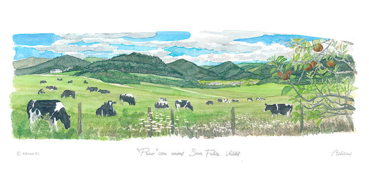 Lámina. Prao asturiano con vacas